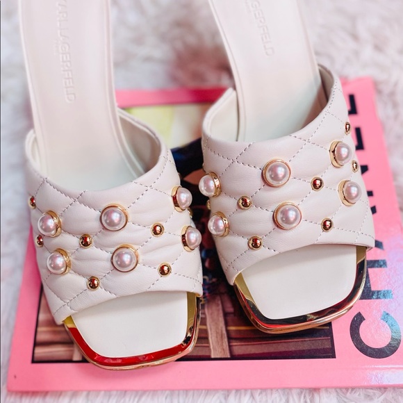 Karl Lagerfeld Paris Amina Pearl Studded Quilt Stitched Sandals - Picture 4 of 10